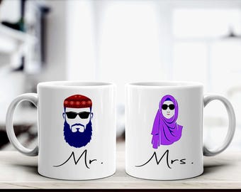 Mr & Mrs Islamic Mugs: UK Handmade Couples Mug Set