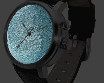 3D Moon Lithophane Art Watch: Unique LED Glow Illuminated dark side Dial