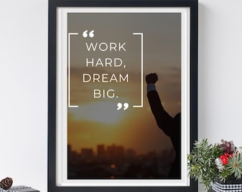 Motivational Poster, 'Work Hard, Dream Big' Quote, Classroom Wall Art (A3 Unframed)