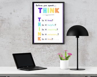 Think Before You Speak Poster, Educational Classroom Art