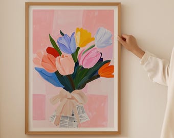 Pastel Tulip Bouquet Print: Cottagecore Floral Wall Art (Digital Download)