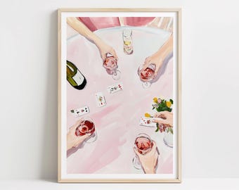 Girls Night-poster, Cheers Art Print: roséwijn, decor pokeravond (digitale download)