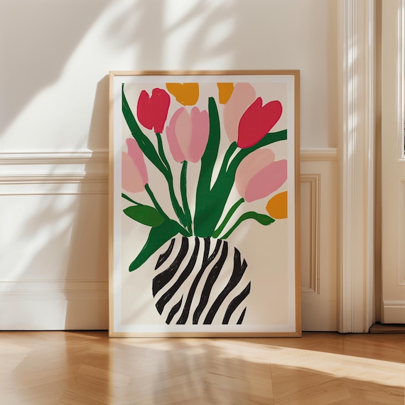Tulip Bouquet Art Print: Scandinavian Floral Decor (Digital Download