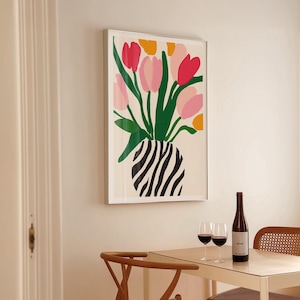 Cheerful tulip art print for spring inspired home decor