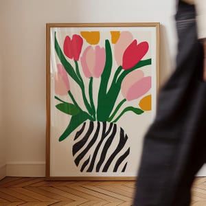 Minimalist modern tulip bouquet illustration in graphic vase