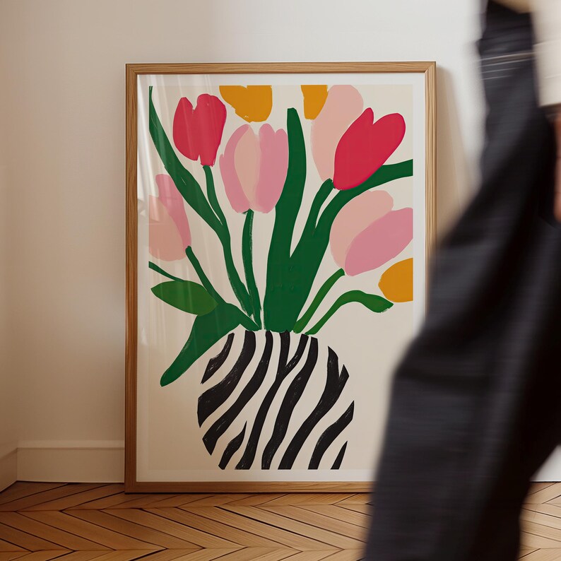 Minimalist modern tulip bouquet illustration in graphic vase