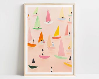 Pastel Sailing Boats Print: Scandi Coastal Wall Art (Digital Download)