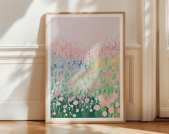 Wildflower Field Print: Pastel Cottagecore Floral Art (Digital Download)