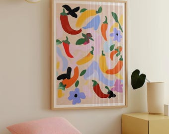 Chili Pepper Watercolor Print: Colorful Kitchen Wall Art (Digital Download)