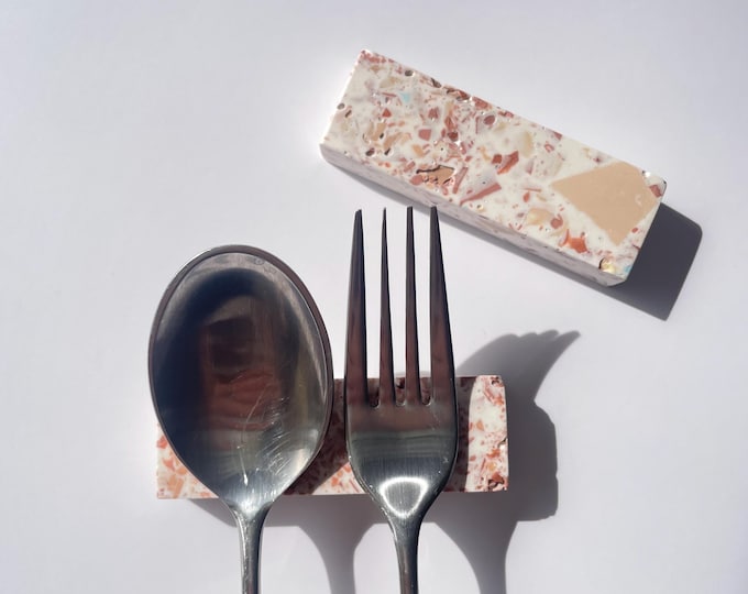 Handmade Terrazzo Cutlery Rest Set | Jesmonite, Modern Table Decor