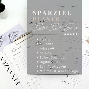 Sparziel Planer Printable A4 / A5 | Budget Binder Einlagen A6 zum Ausschneiden | Sparchallenge & Geld sparen Tracker PDF