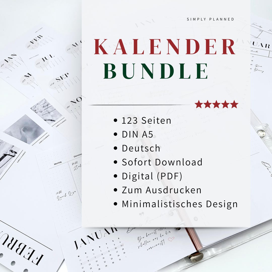 Kalender A5 Planner Bundle Für Deinen Alltag | Filofax Kompatibler