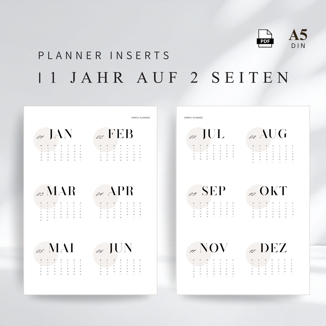 Jahresübersicht 2026 A5 PDF – Printable Jahresplaner & Jahreskalender