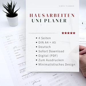 Study Paper Planner for Your Studies | Minimalist Template for Planning Your University Papers | Study Planner PDF A4 A5