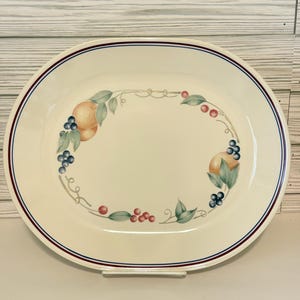 Corelle Abundance Serving Platter, Vintage Corning Ware 12” Oval Dish, Fruit & Vines Pattern with Burgundy Rim, Replacement Dinnerware