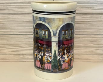 Vtg California Pantry Paris Cafe Bistro Ceramic Utensil Crock Wine Cooler 8.5”