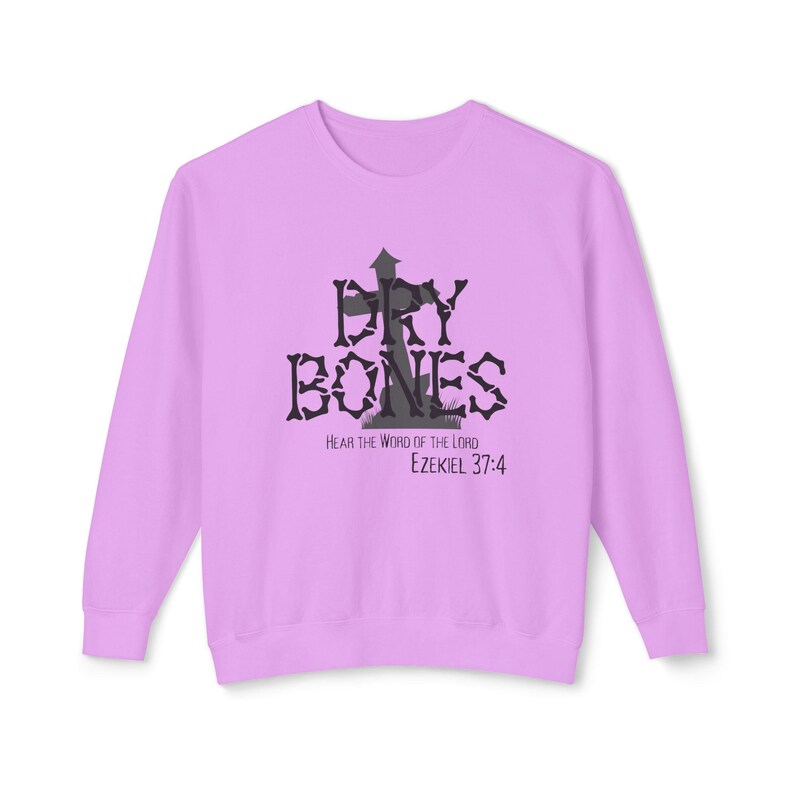 Felpa Dry Bones, Felpa cristiana di Halloween, Maglione della fede, Felpa con versetto della Bibbia, Ezechiele 37:4, Abbigliamento spirituale, 100% cotone Neon Violet