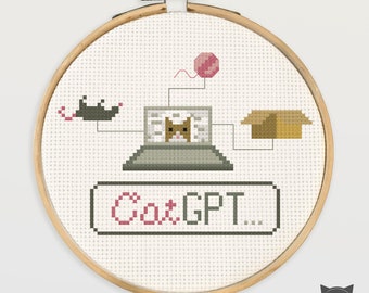 CatGPT Cross Stitch Pattern: Funny Orange Cat Design (PDF Pattern)