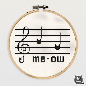Chat - Modèle de point de croix - Notes de musique de chat miaou piano guitare Musical cadeau de vacances
