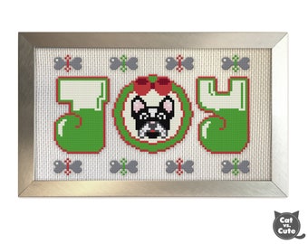 French Bulldog Christmas Cross Stitch Pattern: Holiday Wreath (PDF Pattern)