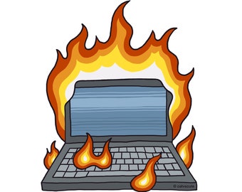 Laptop On Fire Sticker: Holographic Vinyl Decal