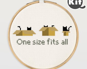 Cat in Box Cross Stitch Kit with Hoop (PDF Pattern)