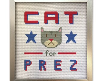 Cat Cross Stitch Pattern - Cat for President United States of America USA Democrat Republican