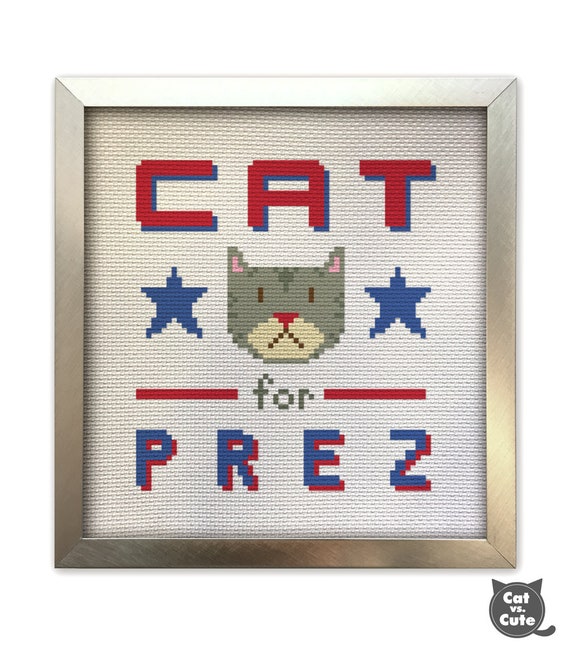 Cat Cross Stitch Pattern - Cat for President United States of America USA Democrat Republican