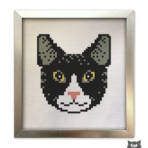 Cat Cross Stitch Pattern - Tuxedo Black and White Cat Portrait Face Cross Stitch Pattern