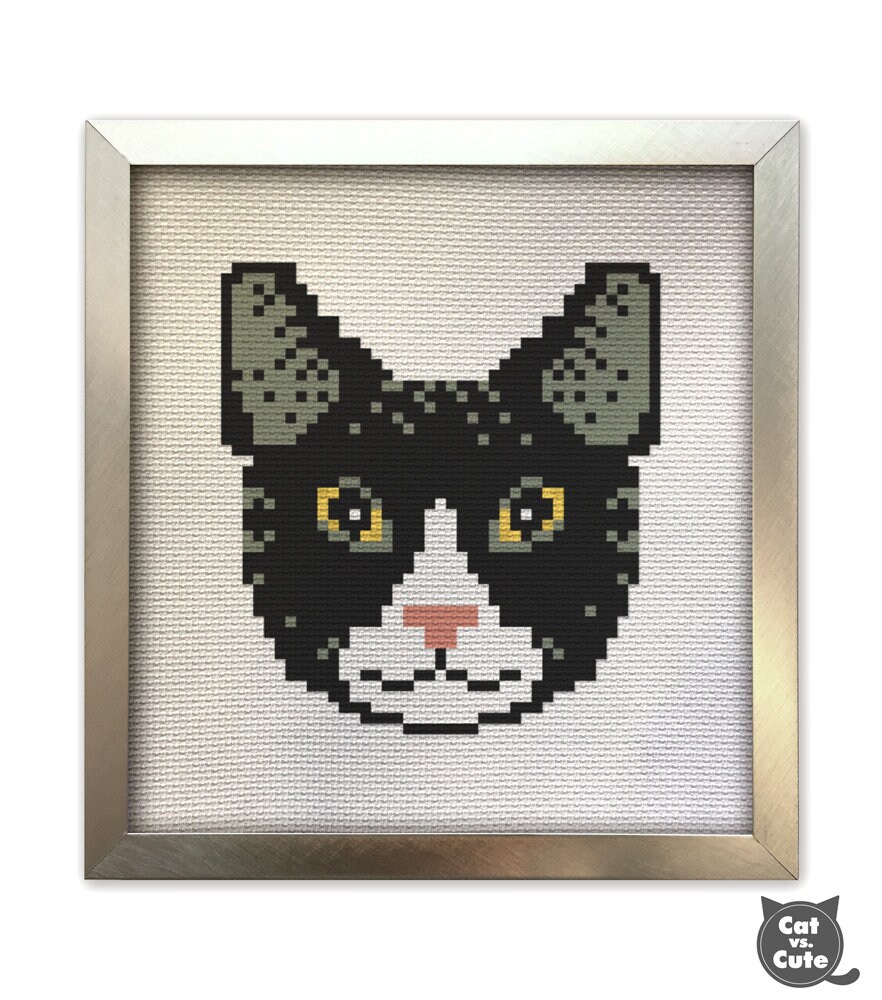 Cat Cross Stitch Pattern Tuxedo Black and White Cat Portrait Etsy