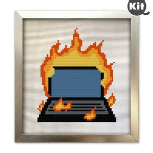 Cross Stitch Pattern Kit - Laptop Computer on Fire