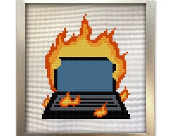 Cross Stitch Pattern Laptop Computer on Fire | Etsy