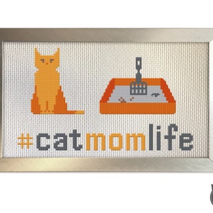 Motif de point de croix pour chat - # Hashtag Cat Orange Cat Mom Lover Box Scoop Cat Life