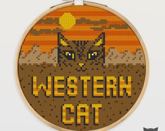 Western Tabby Cat Cross Stitch Pattern (PDF Pattern)