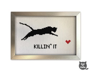 Cat cross stitch - Black Cat Killin It Red Heart Love