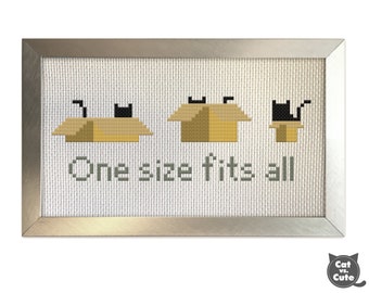 Cat Cross Stitch Pattern - One Size Fits All Cardboard Box Black Cat Holiday Gift