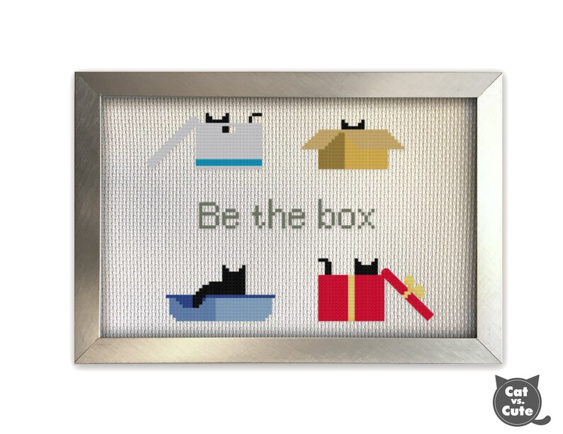 Cat Cross Stitch Pattern Be the Box Cardboard Box Litter Box - Etsy