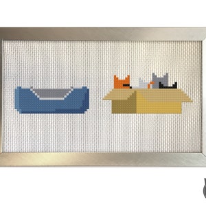 Chat Grille Point De Croix - Chat Lit Boîte En Carton Noir Orange Gris Chats