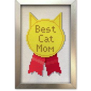 Cat Cross Stitch Pattern - Best Cat Mom Gold Medal Ribbon Holiday Gift