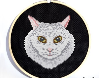 White Cat Portrait Cross Stitch Pattern (PDF Download)