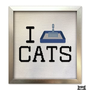 Cat Cross Stitch Pattern - I Love Cats Litter Box Scoop
