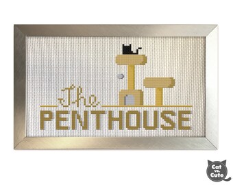 Cat Penthouse Cross Stitch Pattern – Modern Black Cat Design (PDF Pattern)
