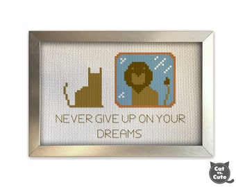 Cat cross stitch - Cat Lion Mane Mirror - Never Give Up on Your Dreams Inspirational