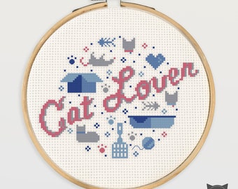 Cat Lover Cross Stitch Pattern: Cardboard Box, Yarn (PDF Pattern)