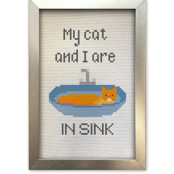 Cat Cross Stitch Pattern - My Cat and I are in Sink in Sync - Cat in Bathroom Sink - Orange Cat