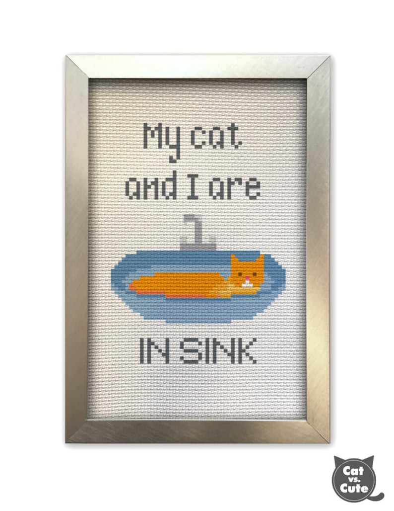 Cat Cross Stitch Pattern My Cat and I are in Sink in Sync Cat in Bathroom Sink Orange Cat image 1