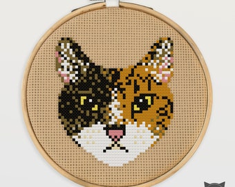 Calico Cat Portrait Cross Stitch Pattern (PDF Download)