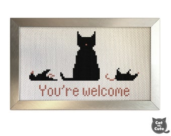 Black Cat 'You're Welcome' Cross Stitch Pattern (PDF Pattern)