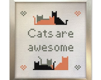 Cats are Awesome Cross Stitch Pattern – Love Cats (PDF Pattern)