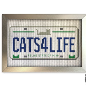 Cat Cross Stitch Pattern - Cat License Plate Cats For Life